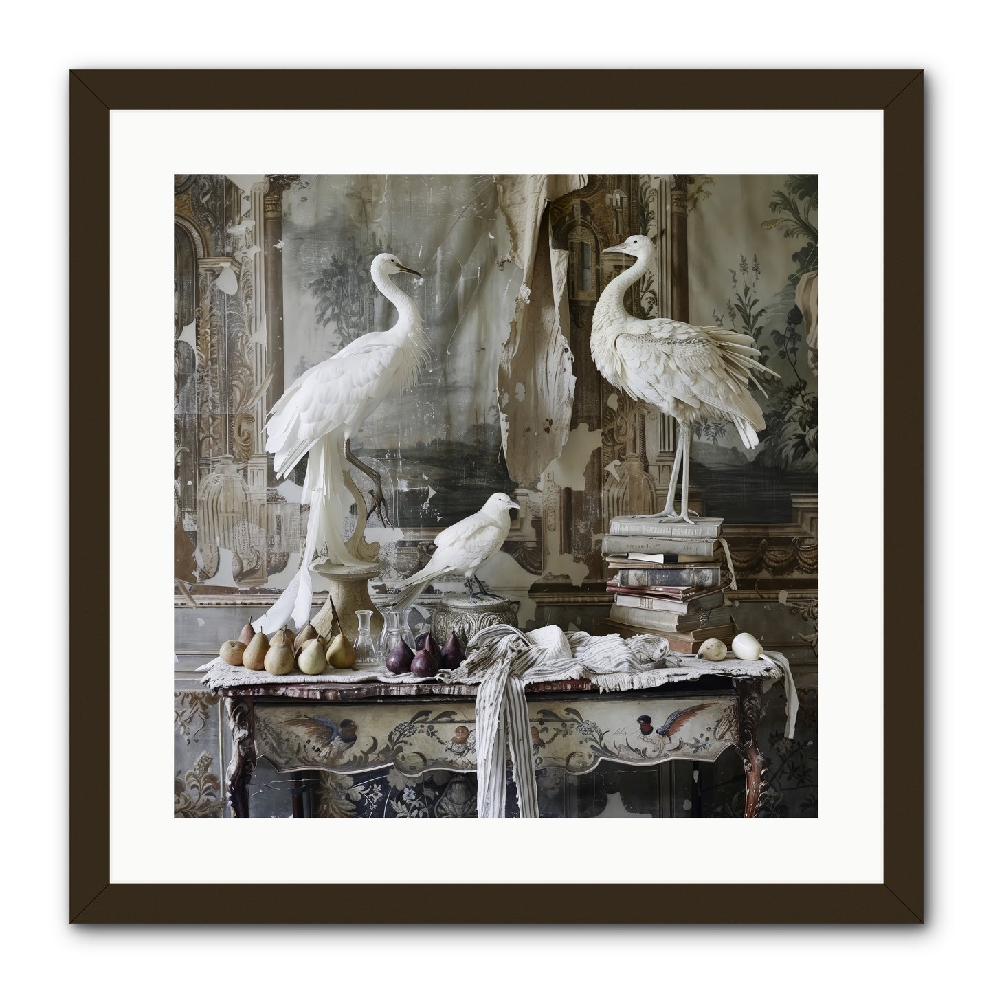 Moonlit Memoirs In The Plumed Chateau -- Framed Print - Black 20x20