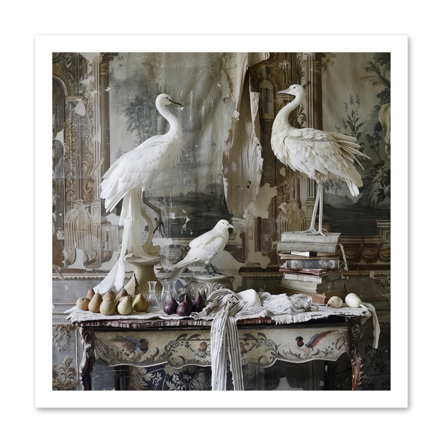 Moonlit Memoirs In The Plumed Chateau -- Paper Print 20x20