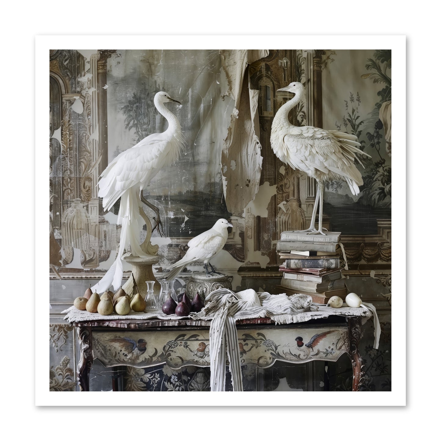 Moonlit Memoirs In The Plumed Chateau -- Paper Print 24x24
