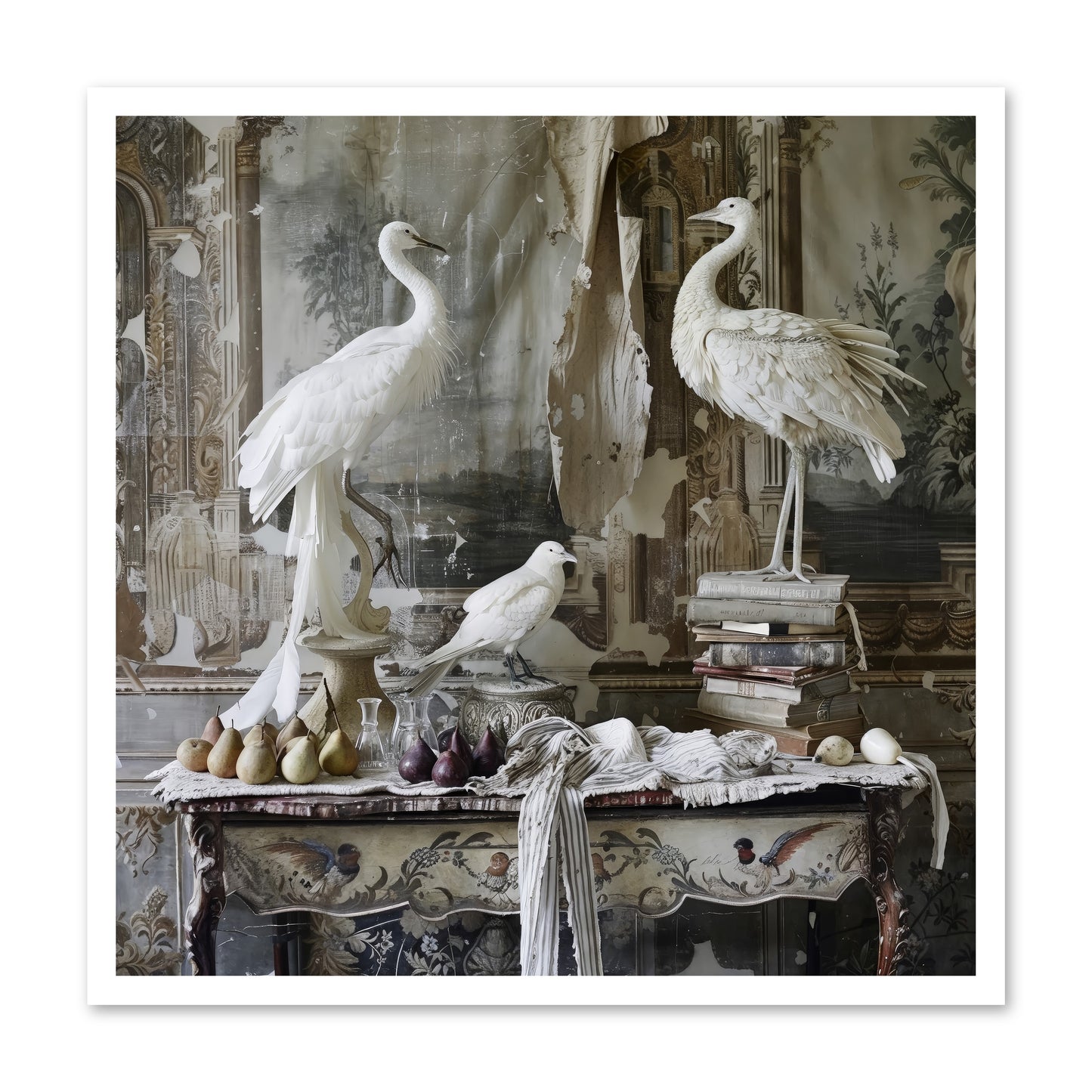 Moonlit Memoirs In The Plumed Chateau -- Paper Print 30x30
