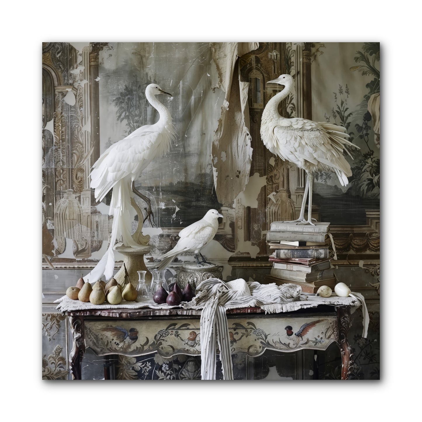 Moonlit Memoirs In The Plumed Chateau -- Wrapped Canvas 10x10