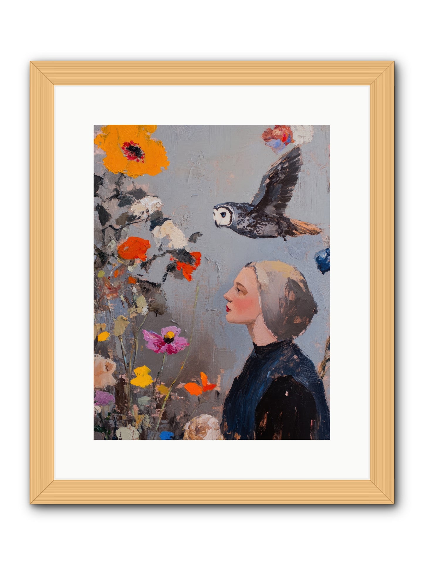 Moonlit Wisdom -- Framed Print - Natural 12x16