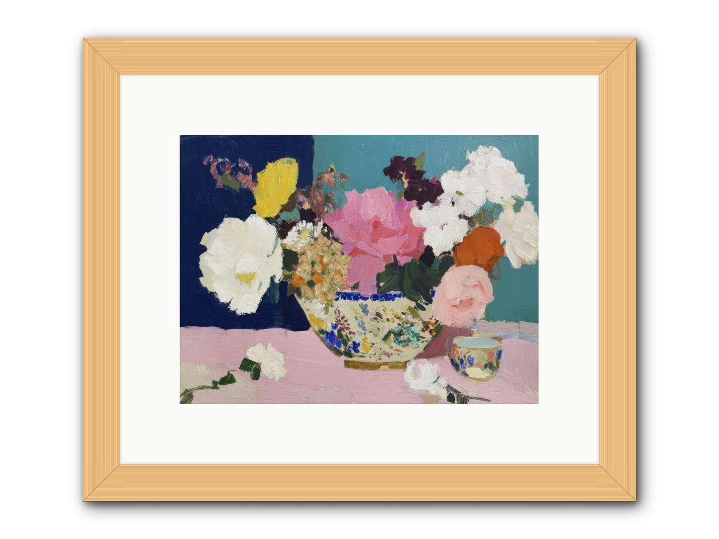 Morning Tea with Flowers -- Framed Print - Natural 12x9