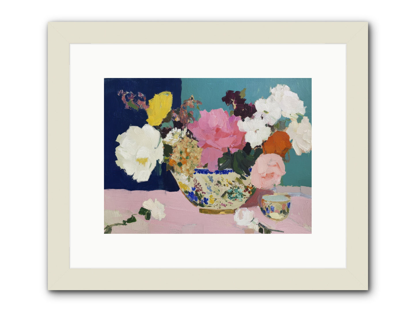 Morning Tea with Flowers -- Framed Print - White 12x9