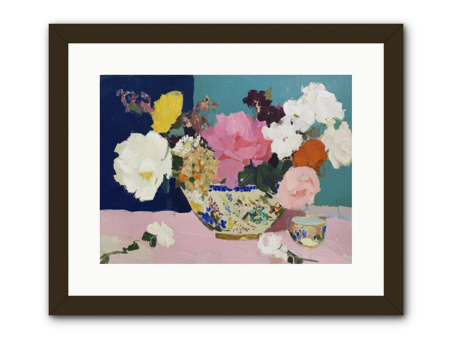 Morning Tea with Flowers -- Framed Print - Black 16x12
