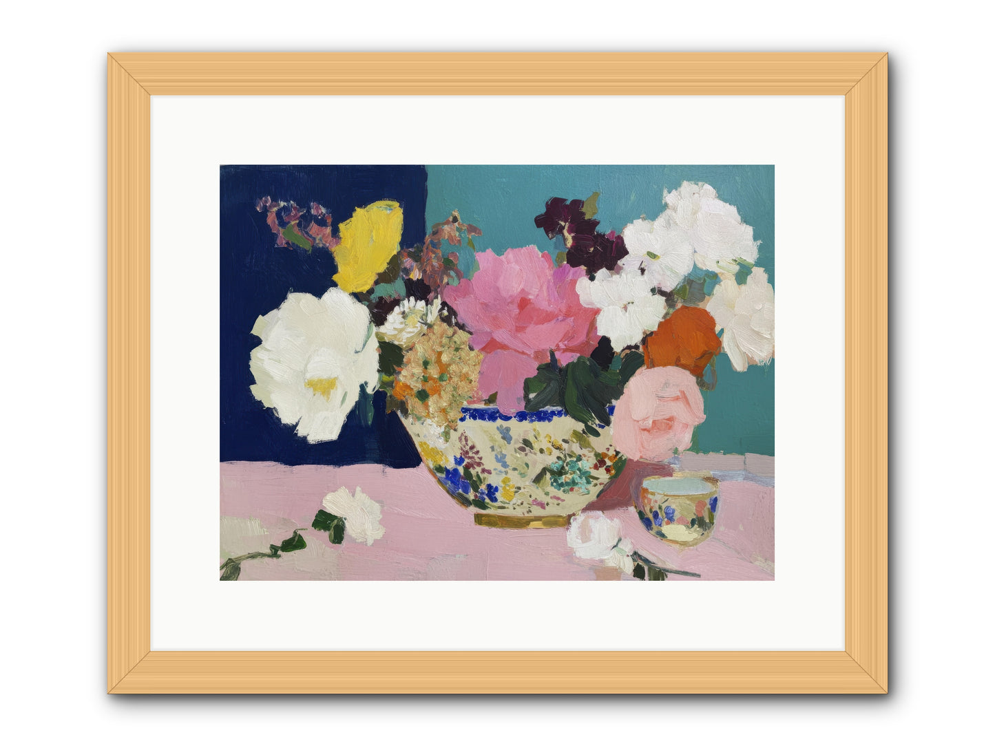 Morning Tea with Flowers -- Framed Print - Natural 16x12