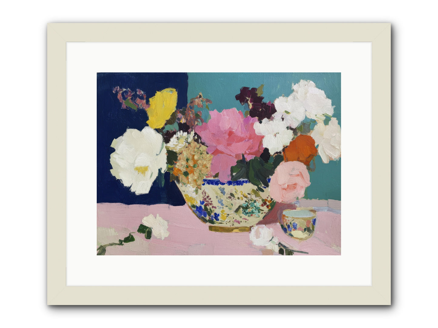 Morning Tea with Flowers -- Framed Print - White 16x12