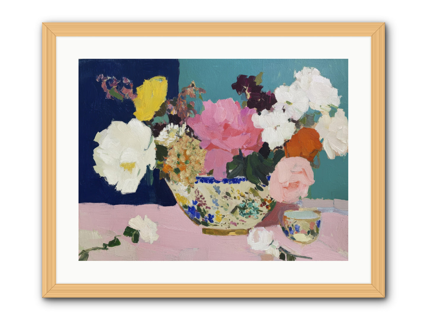 Morning Tea with Flowers -- Framed Print - Natural 24x18