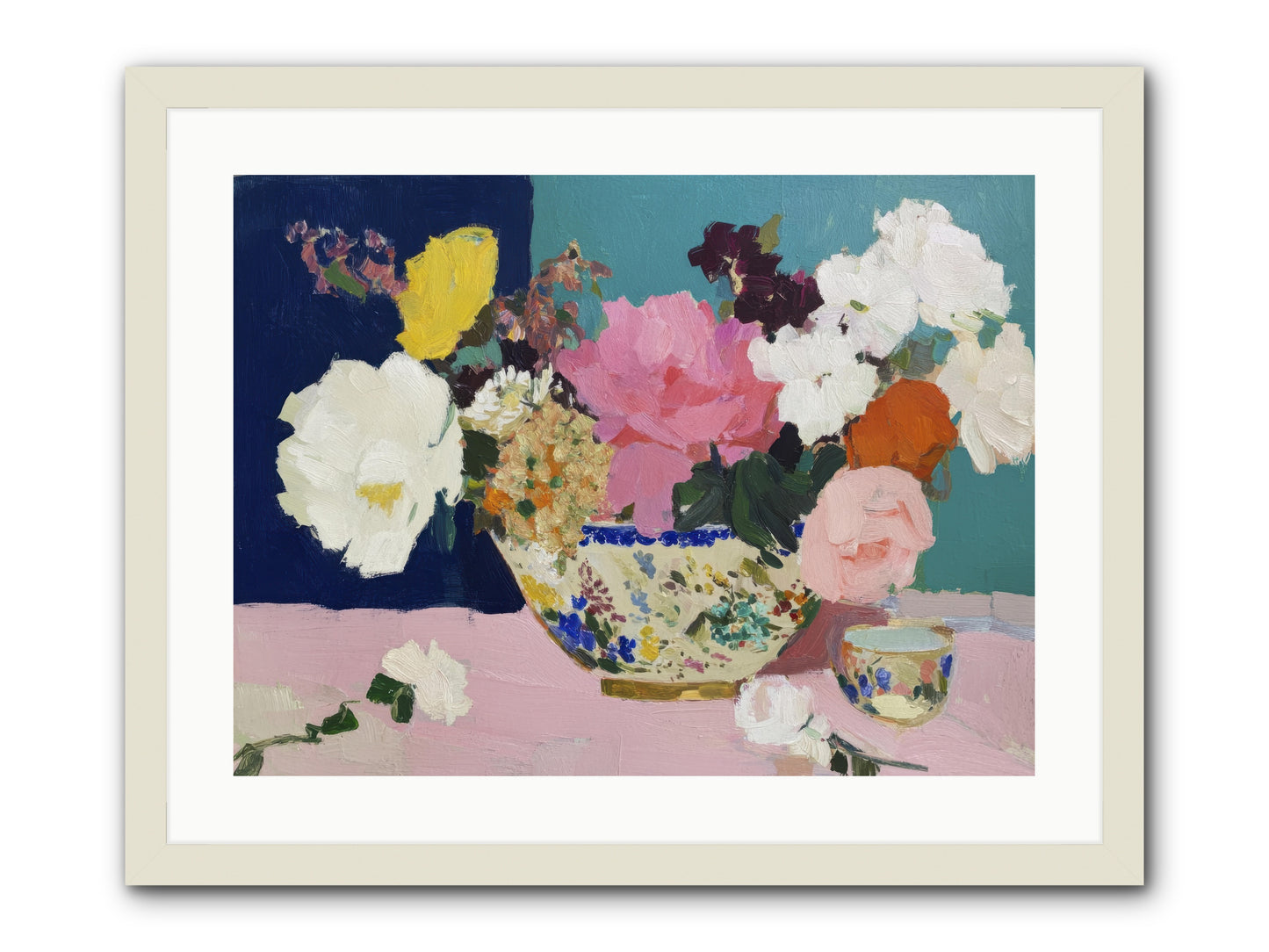 Morning Tea with Flowers -- Framed Print - White 24x18