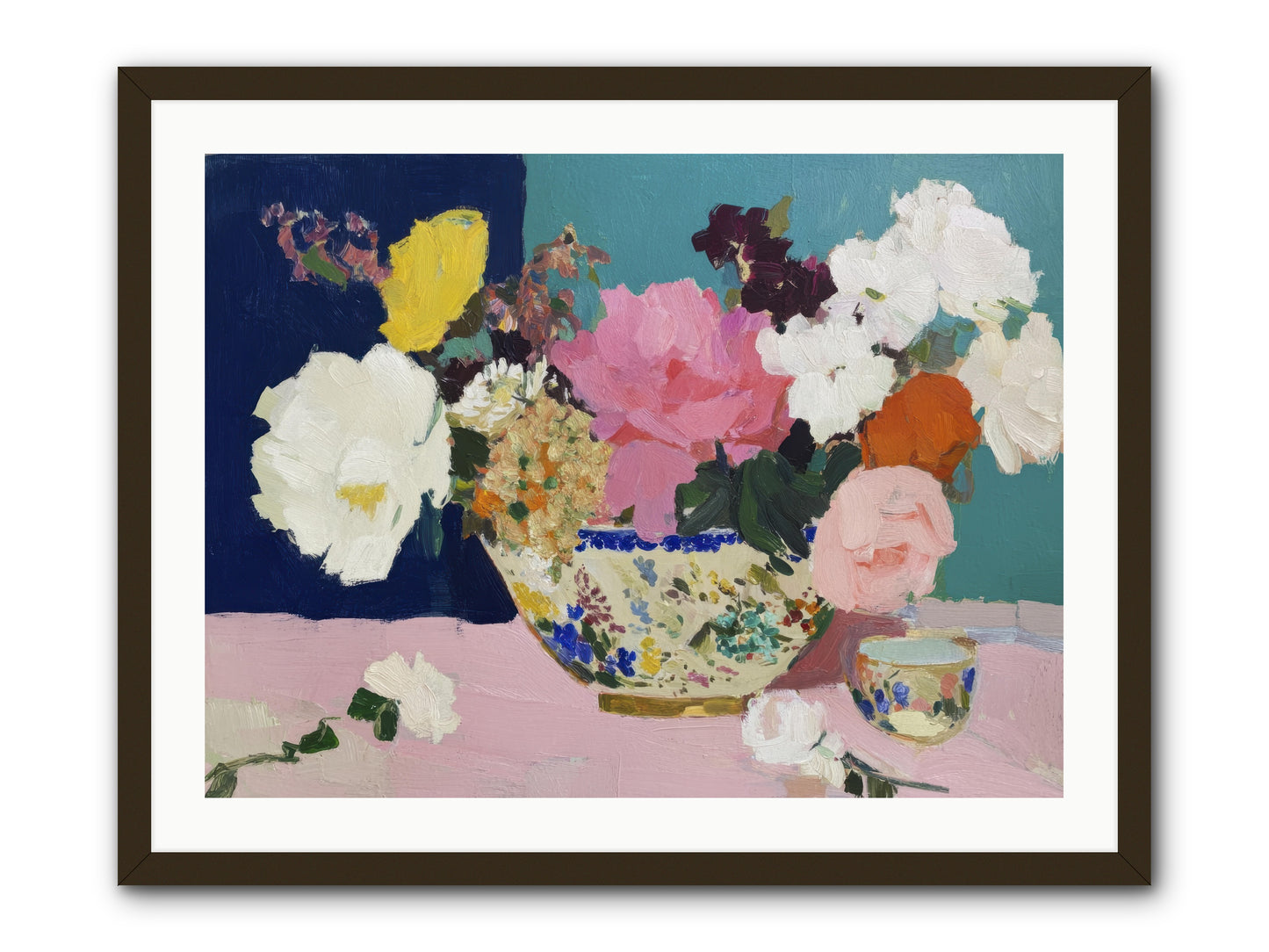 Morning Tea with Flowers -- Framed Print - Black 32x24