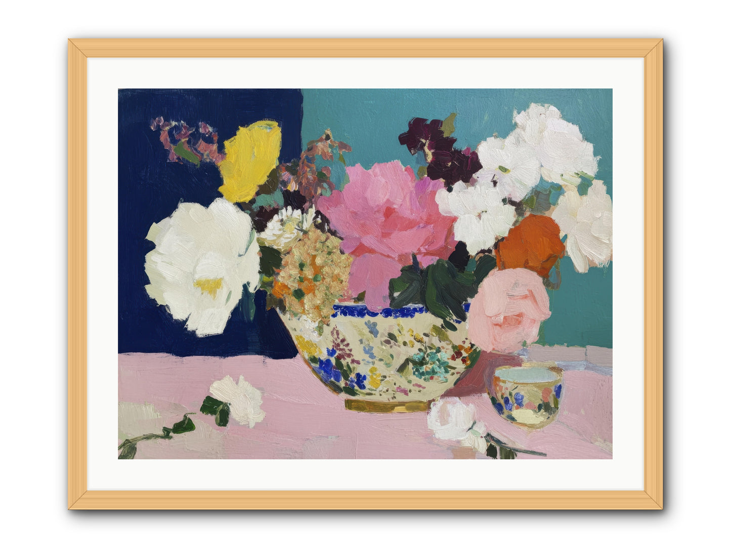 Morning Tea with Flowers -- Framed Print - Natural 32x24