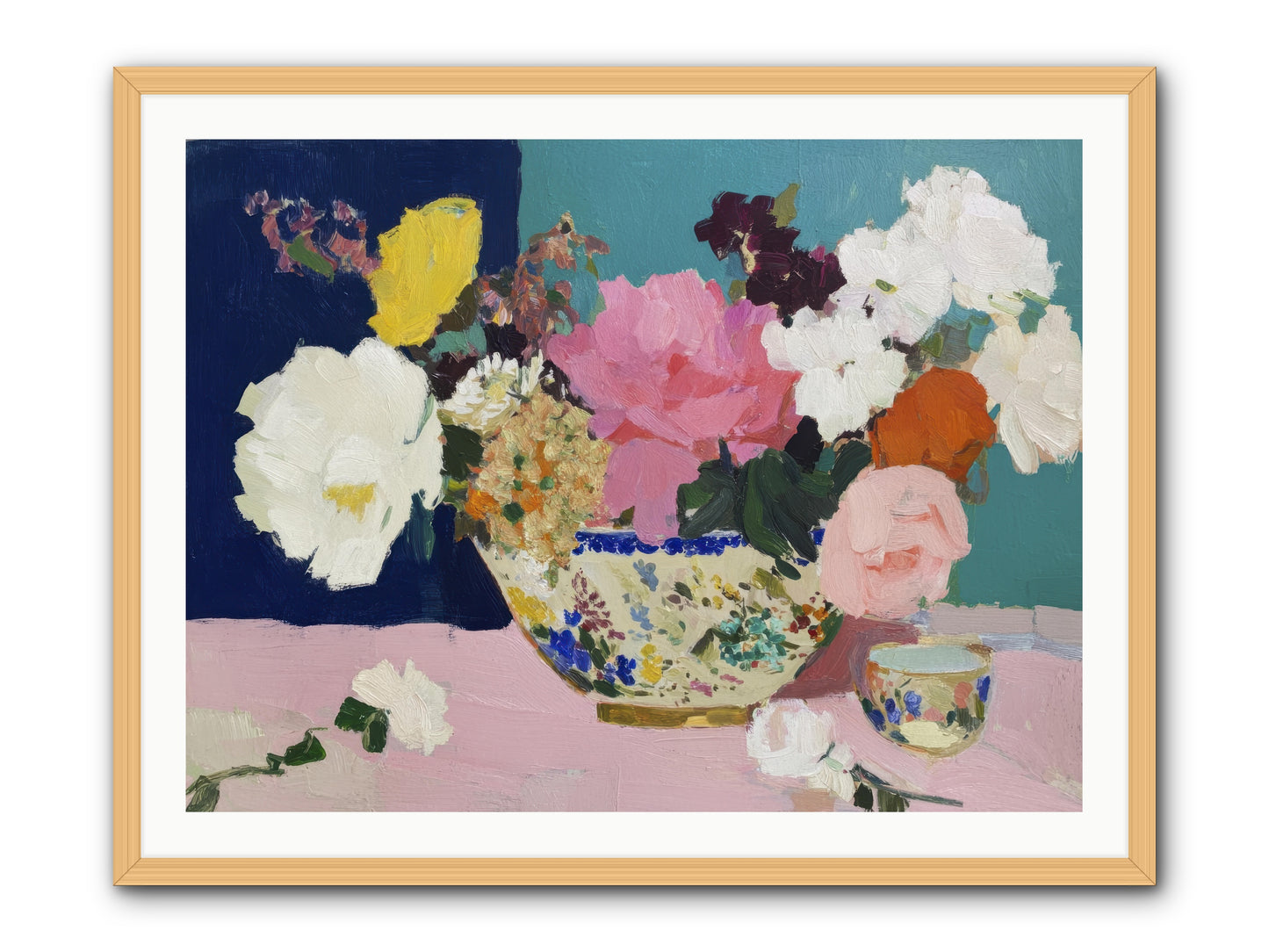 Morning Tea with Flowers -- Framed Print - Natural 40x30