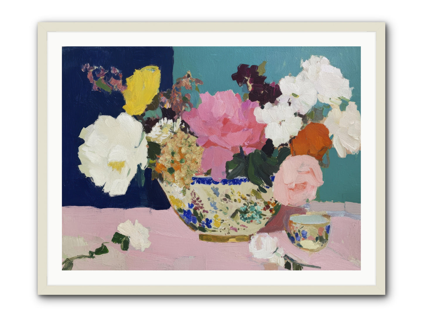 Morning Tea with Flowers -- Framed Print - White 40x30