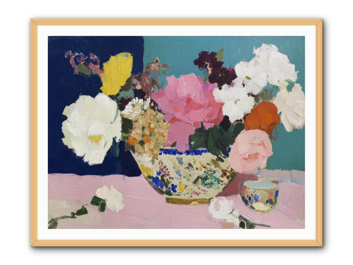 Morning Tea with Flowers -- Framed Print - Natural 48x36