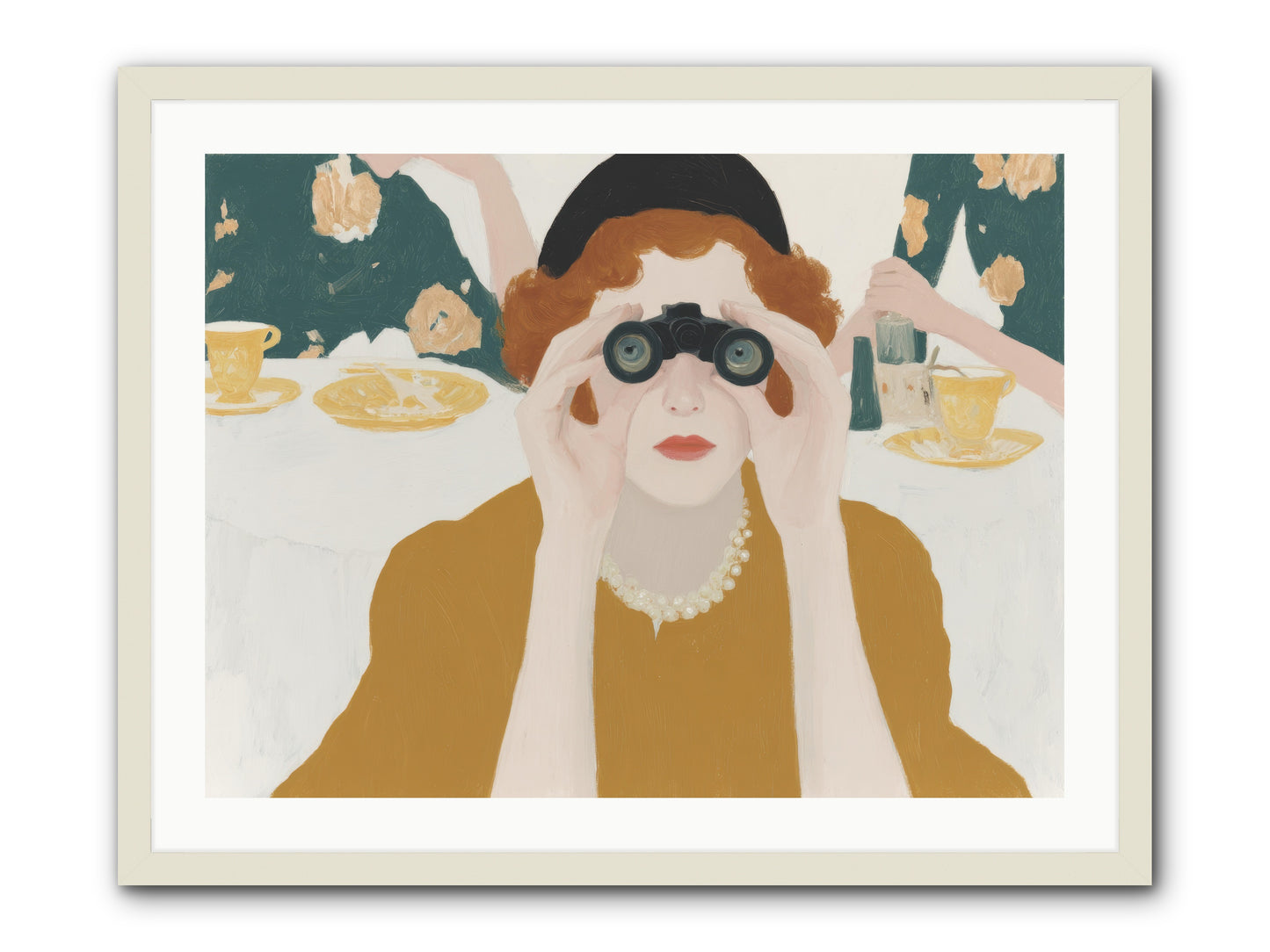 Morning with the Birdwatcher -- Framed Print - White 32x24