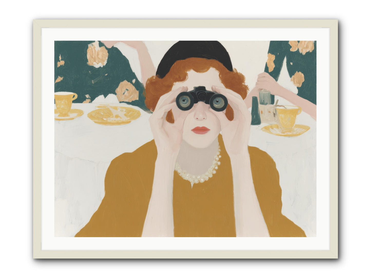 Morning with the Birdwatcher -- Framed Print - White 40x30