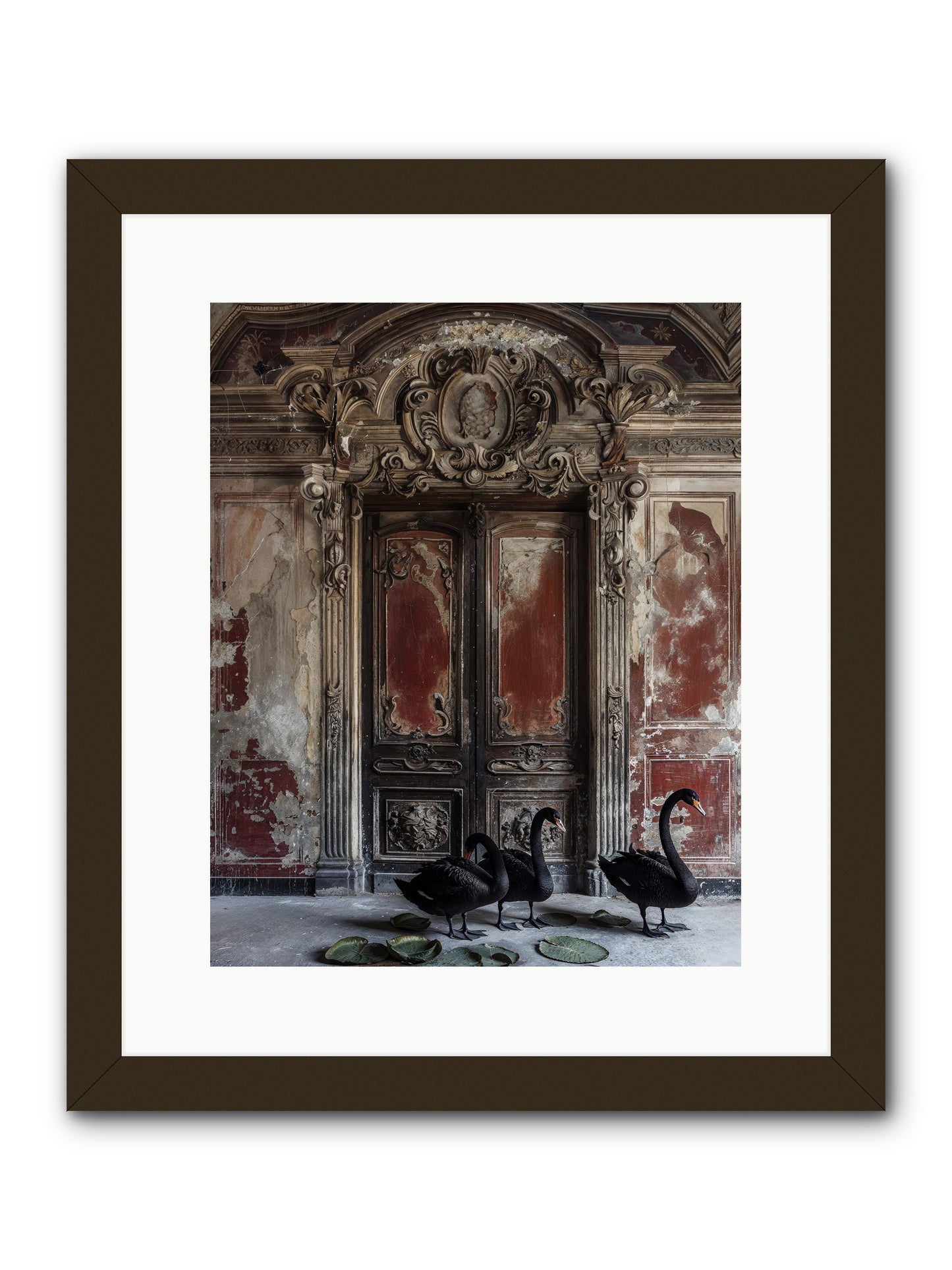 Noir Ballet On Midnight's Lagoon -- Framed Print - Black 12x15