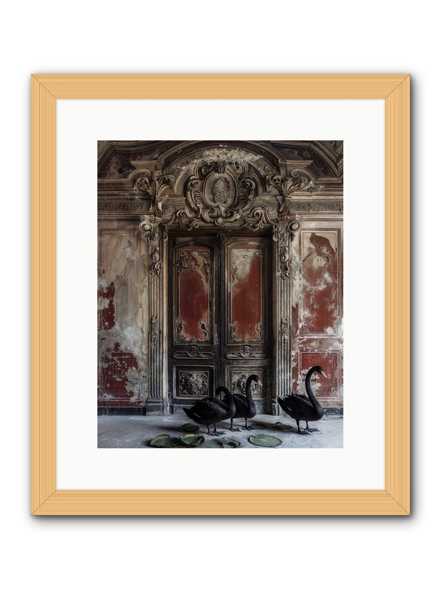Noir Ballet On Midnight's Lagoon -- Framed Print - Natural 12x15