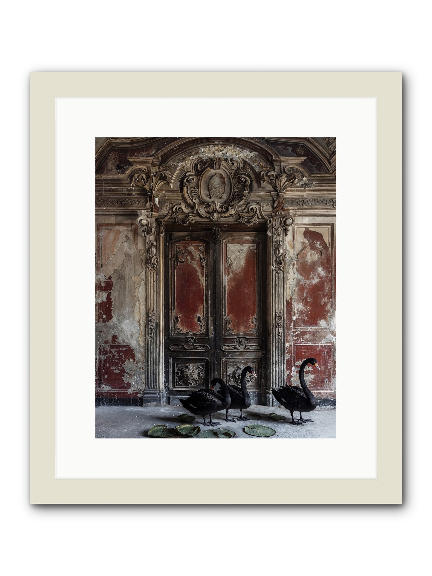 Noir Ballet On Midnight's Lagoon -- Framed Print - White 12x15