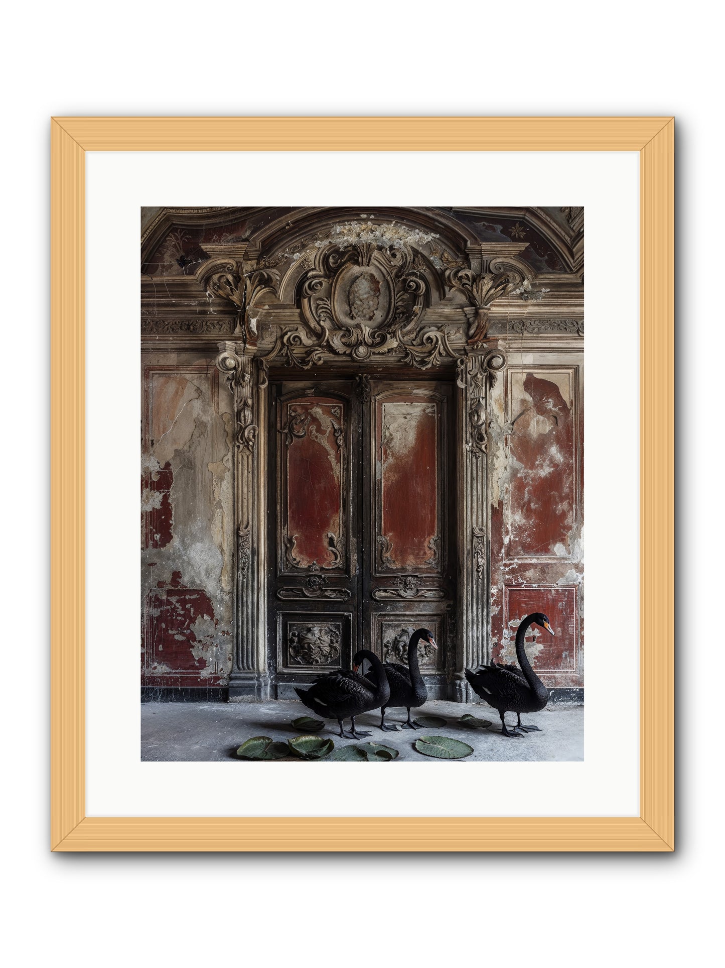 Noir Ballet On Midnight's Lagoon -- Framed Print - Natural 16x20