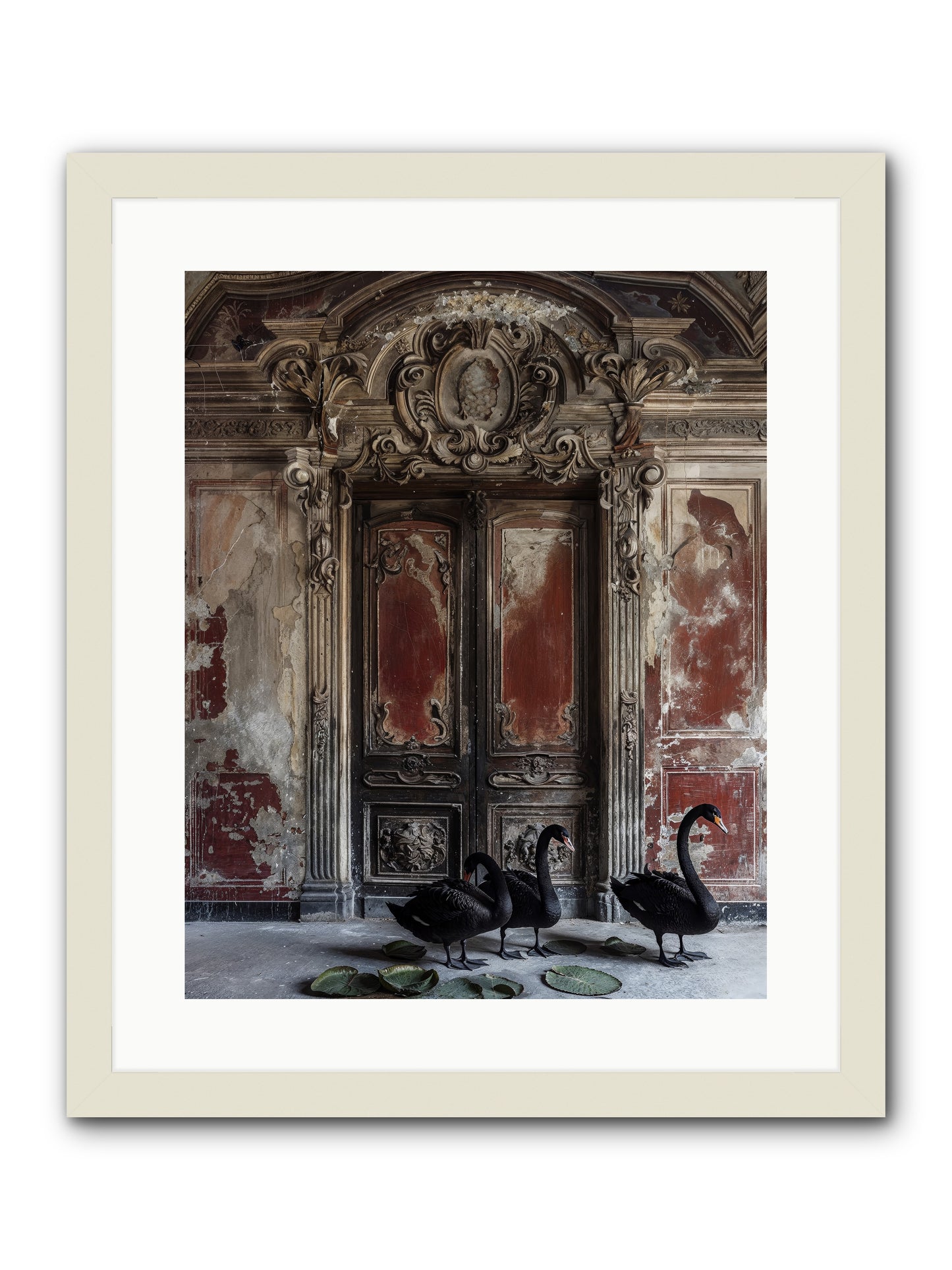 Noir Ballet On Midnight's Lagoon -- Framed Print - White 16x20
