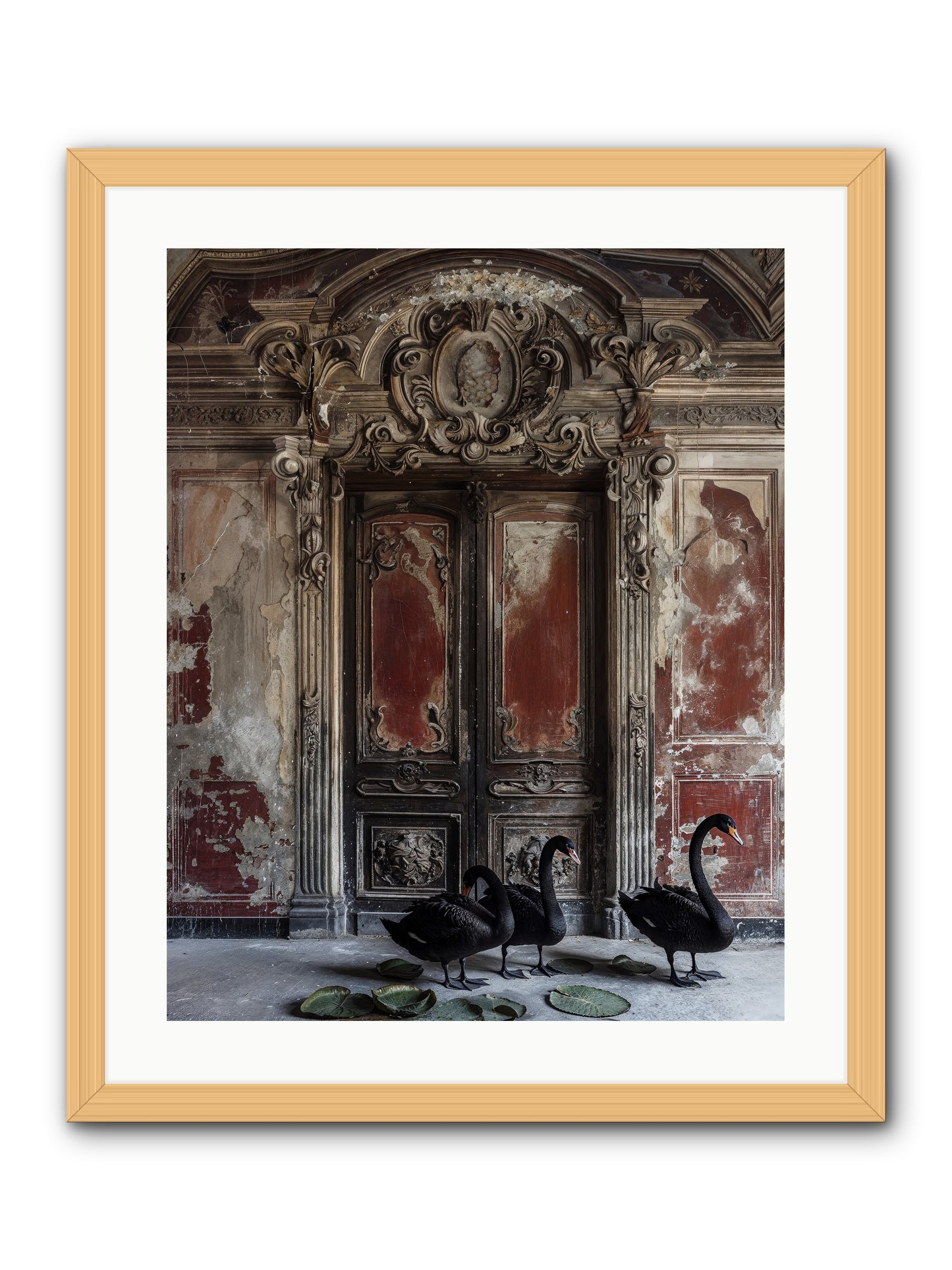 Noir Ballet On Midnight's Lagoon -- Framed Print - Natural 20x25