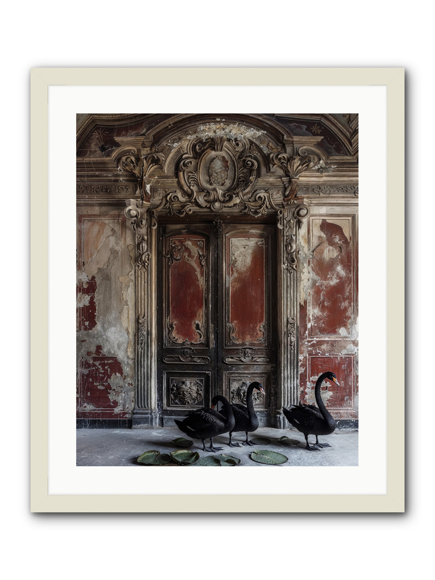 Noir Ballet On Midnight's Lagoon -- Framed Print - White 20x25