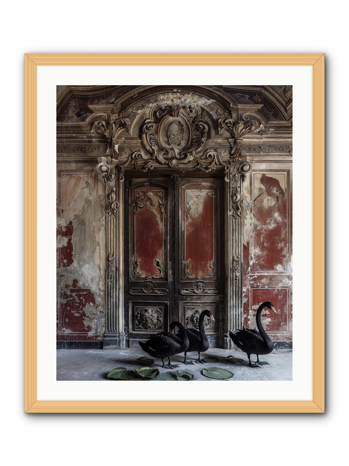 Noir Ballet On Midnight's Lagoon -- Framed Print - Natural 24x30