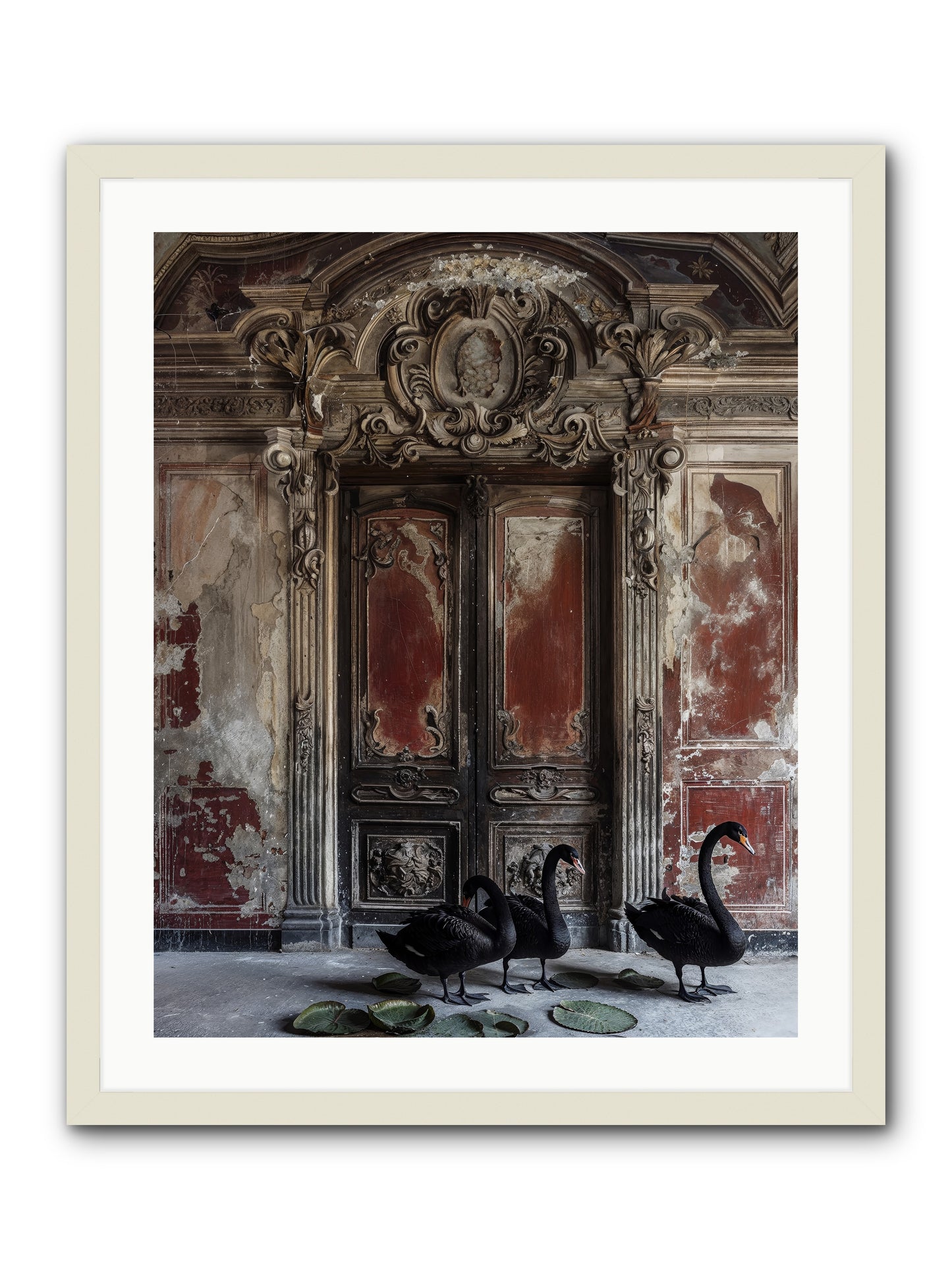 Noir Ballet On Midnight's Lagoon -- Framed Print - White 24x30