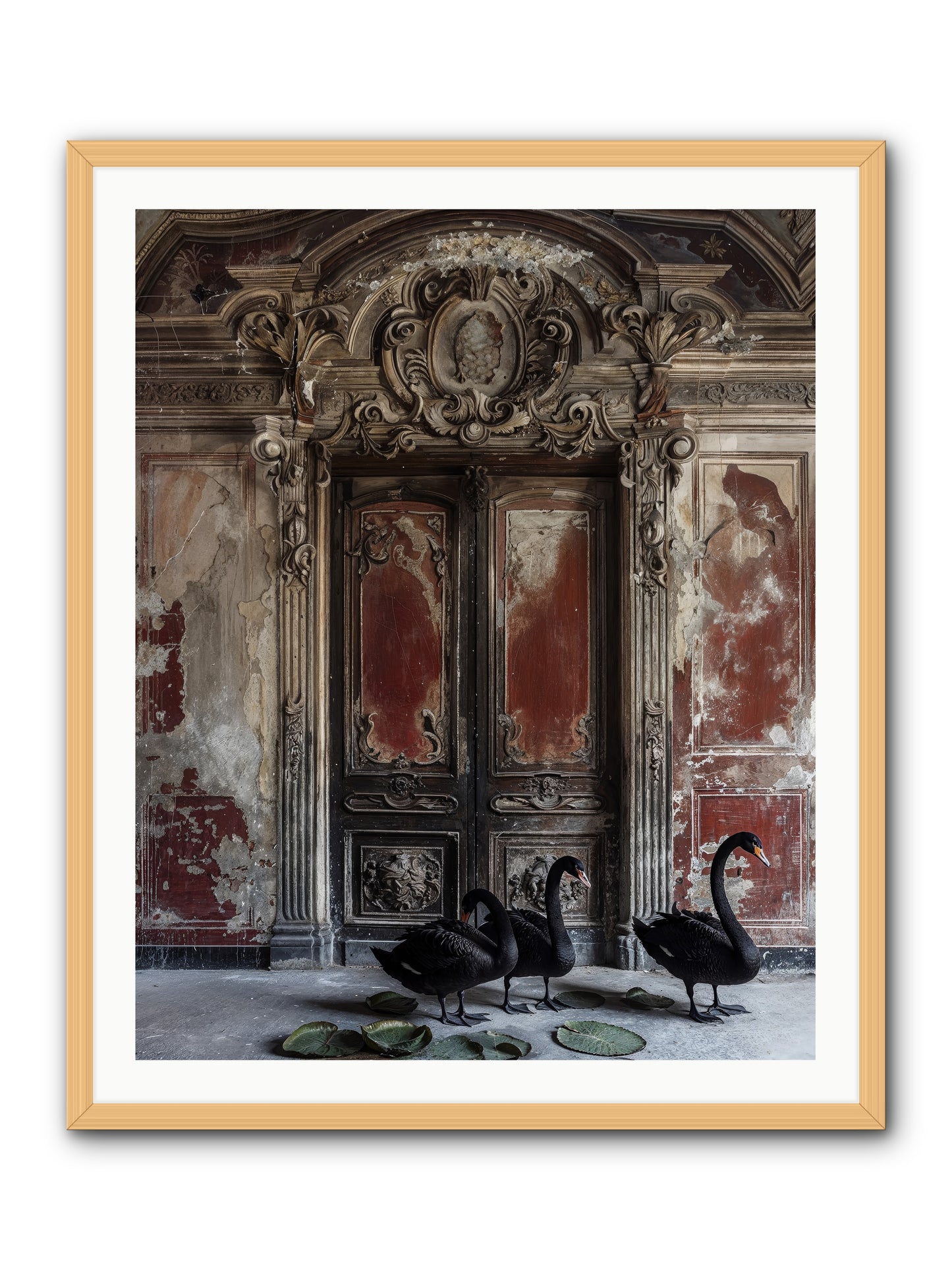 Noir Ballet On Midnight's Lagoon -- Framed Print - Natural 32x40