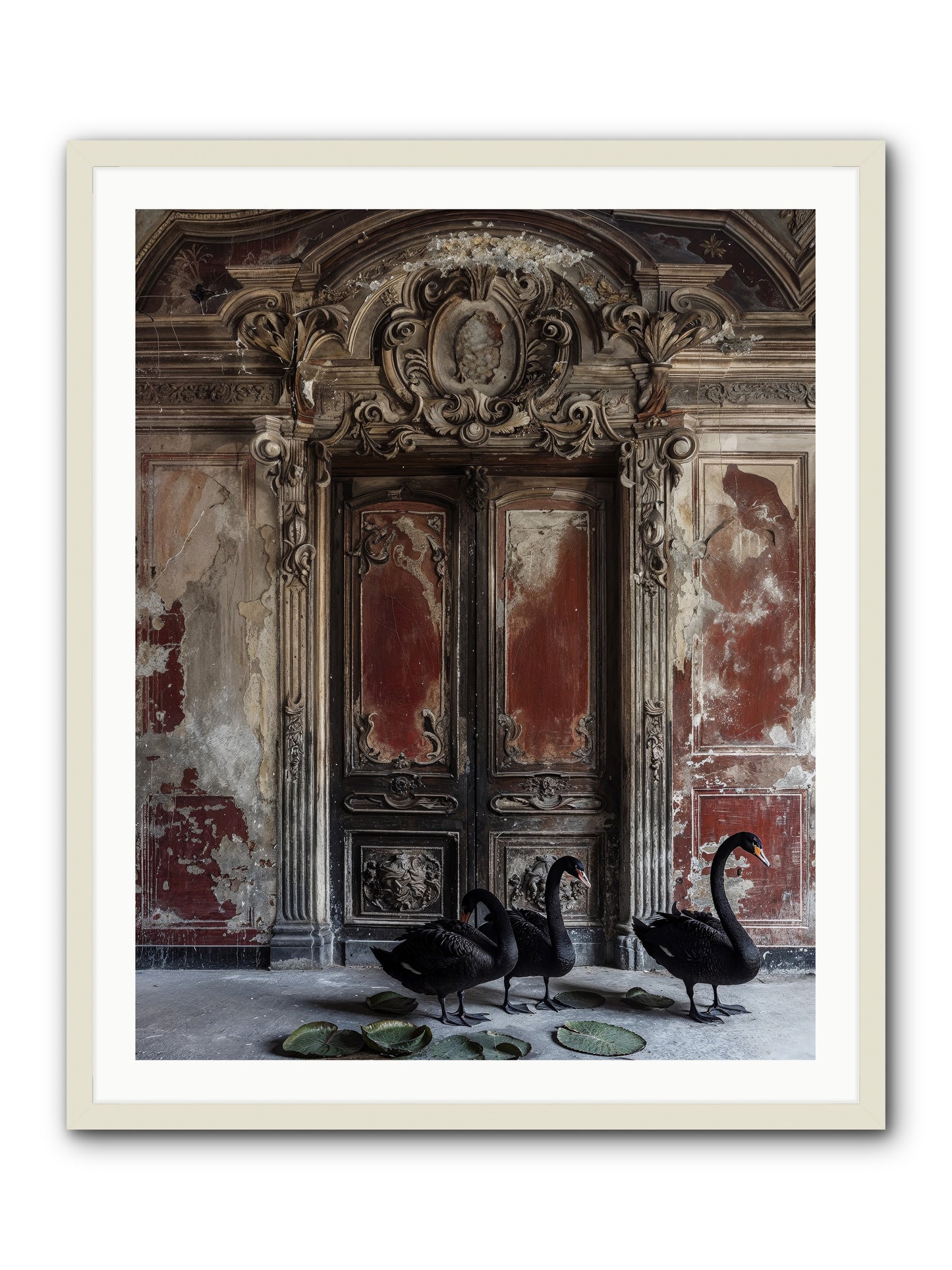 Noir Ballet On Midnight's Lagoon -- Framed Print - White 32x40