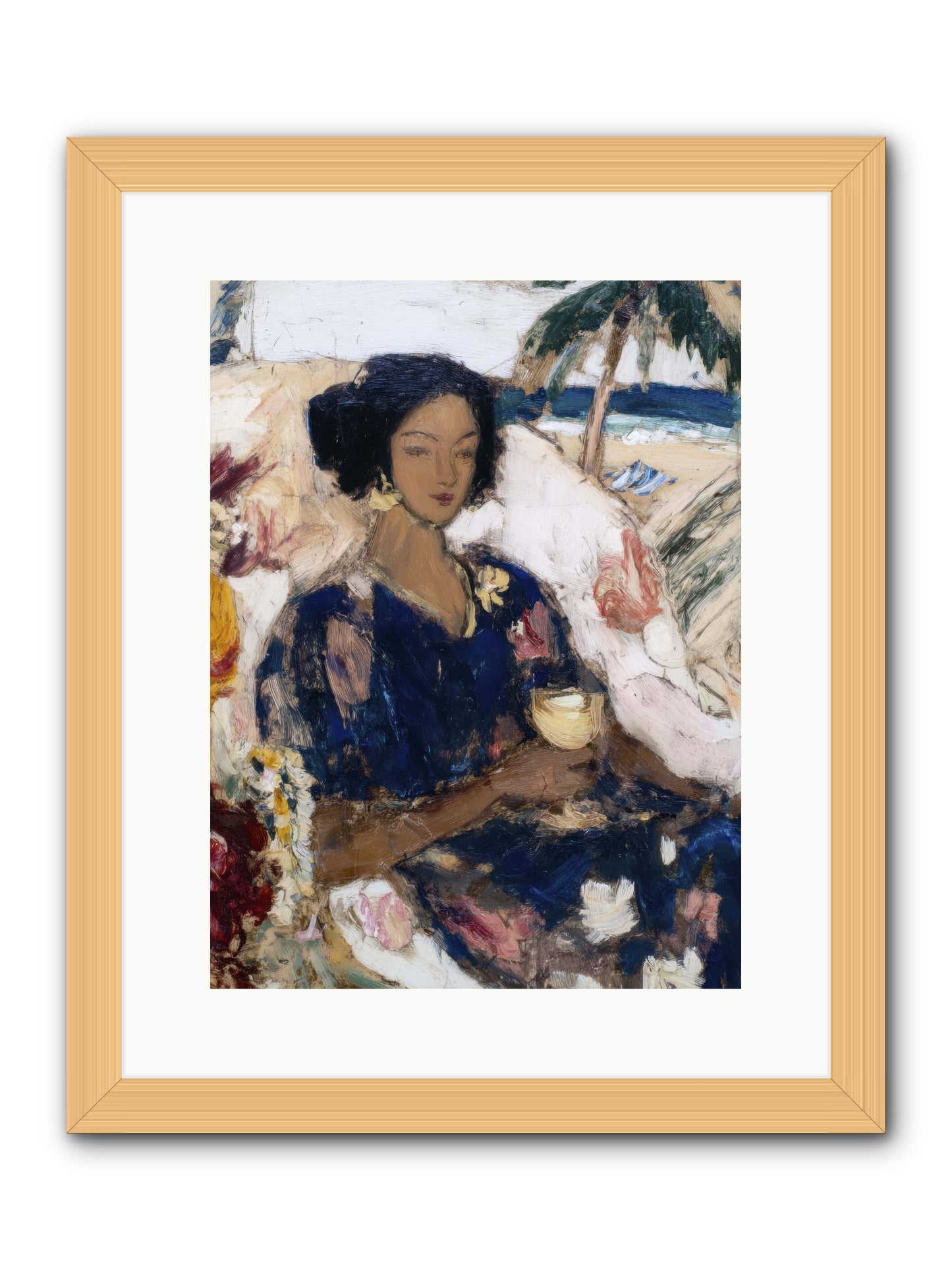 Ocean holds the light -- Framed Print - Natural 12x16