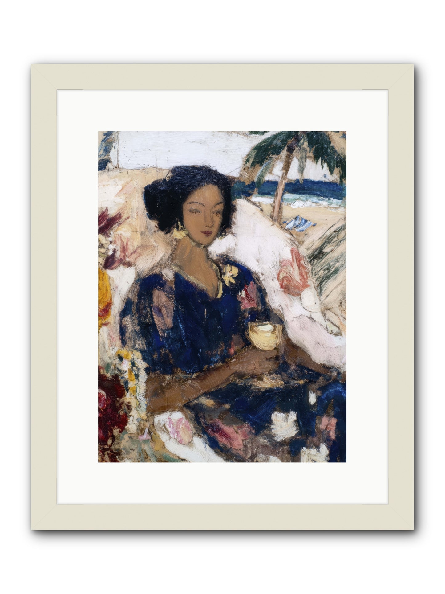 Ocean holds the light -- Framed Print - White 12x16
