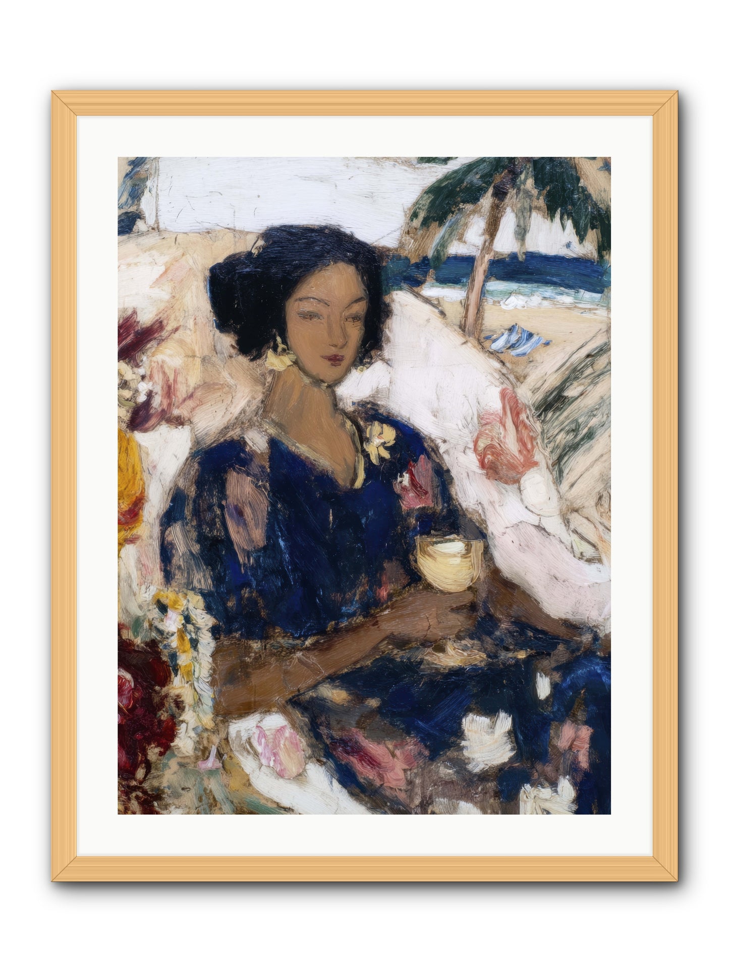 Ocean holds the light -- Framed Print - Natural 24x32