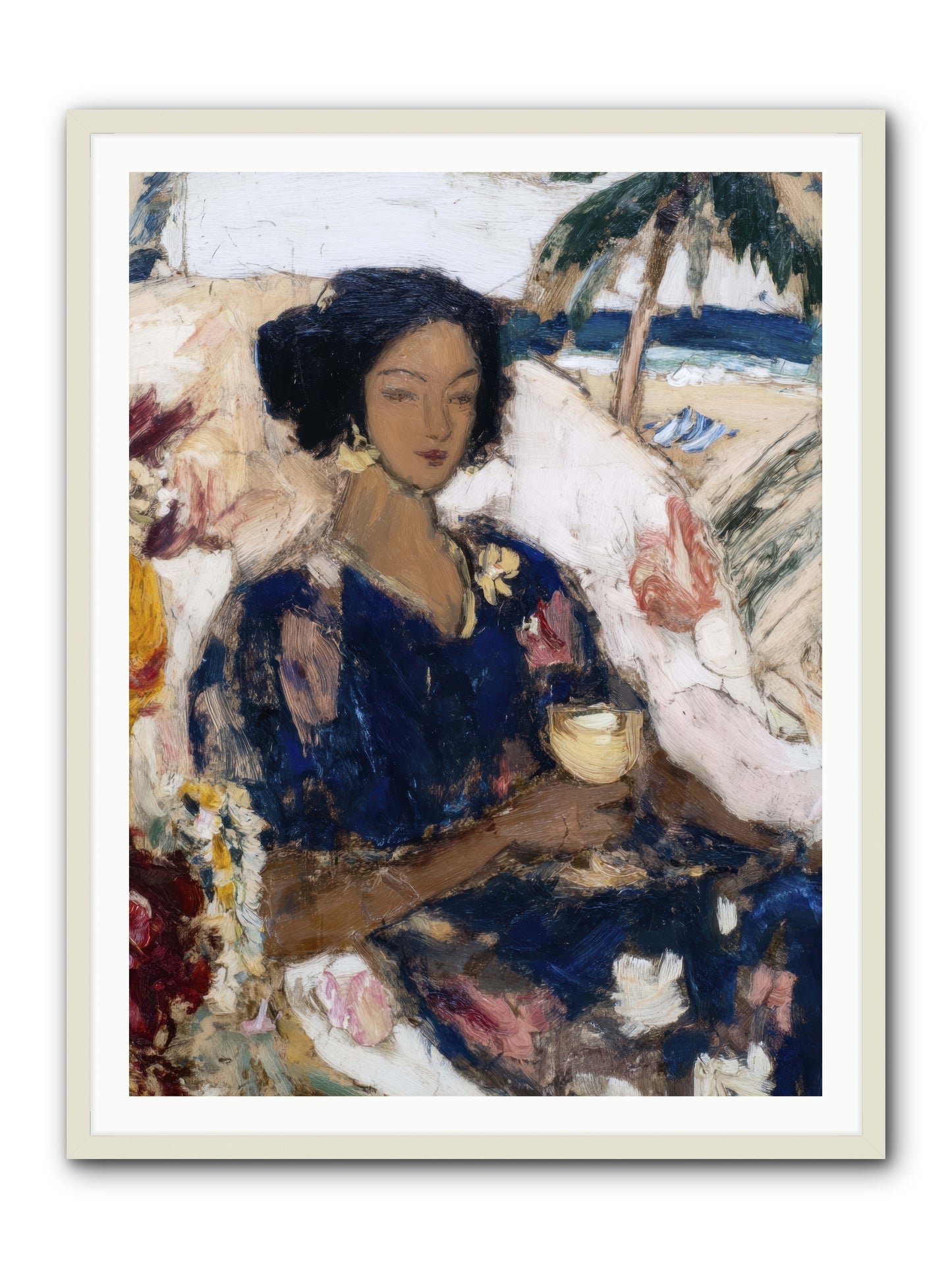Ocean holds the light -- Framed Print - White 36x48