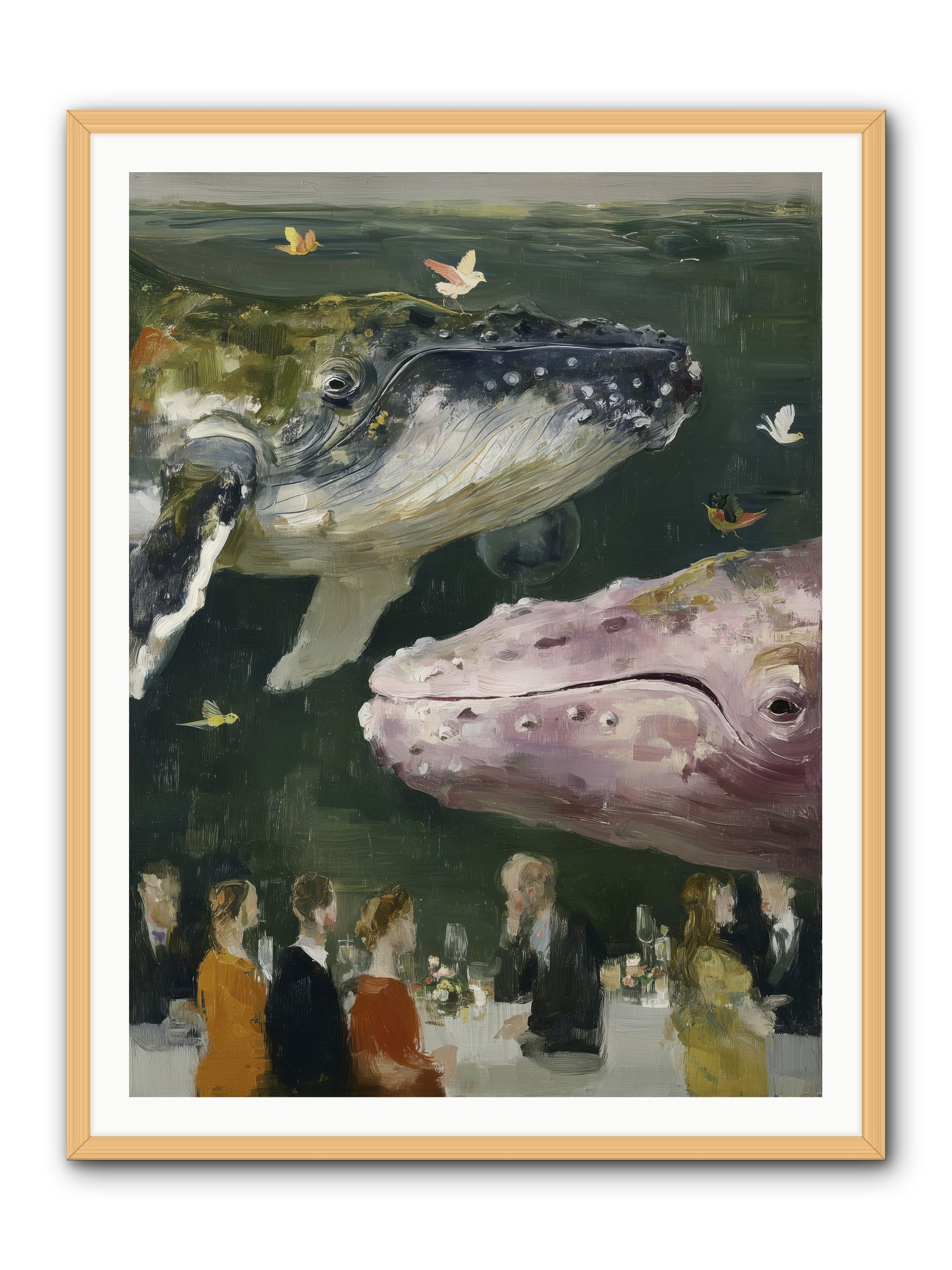 Ocean's Angels Gliding -- Framed Print - Natural 36x48