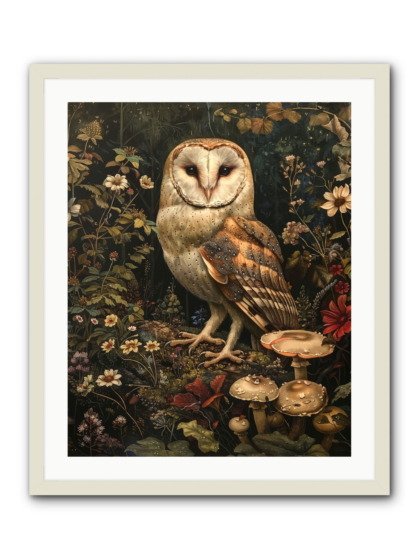 Owl's Vigil -- Framed Print - White 24x30