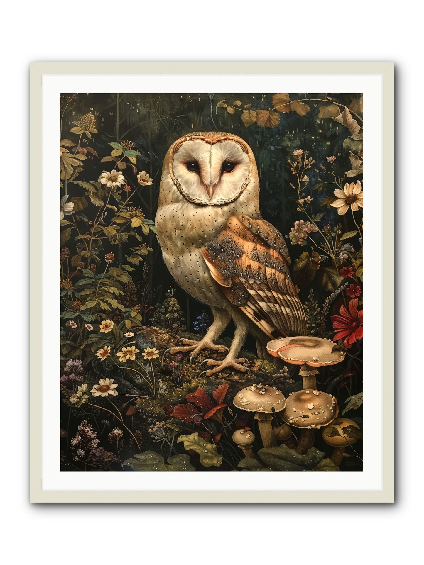 Owl's Vigil -- Framed Print - White 32x40