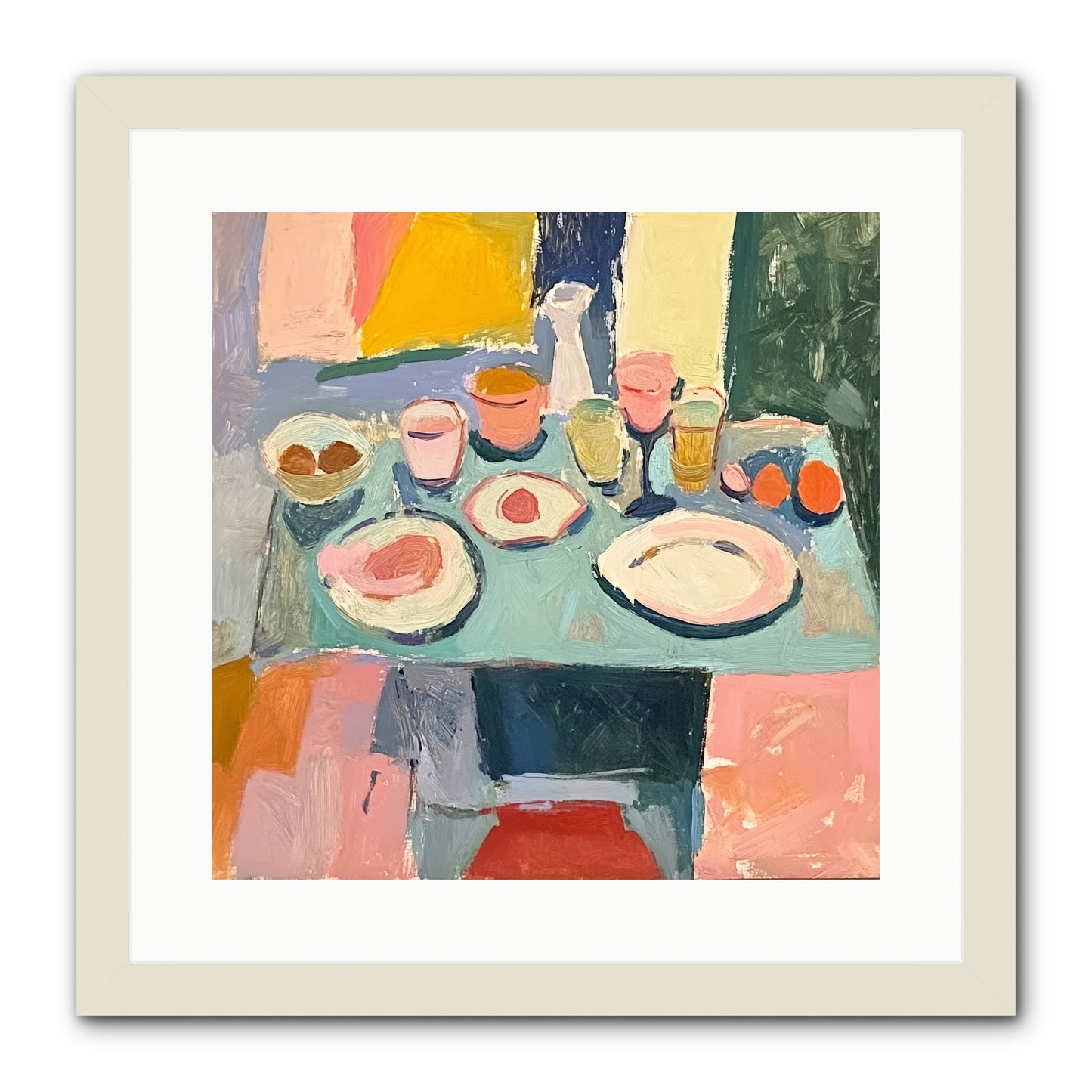 Parisian Breakfast -- Framed Print - White 16x16