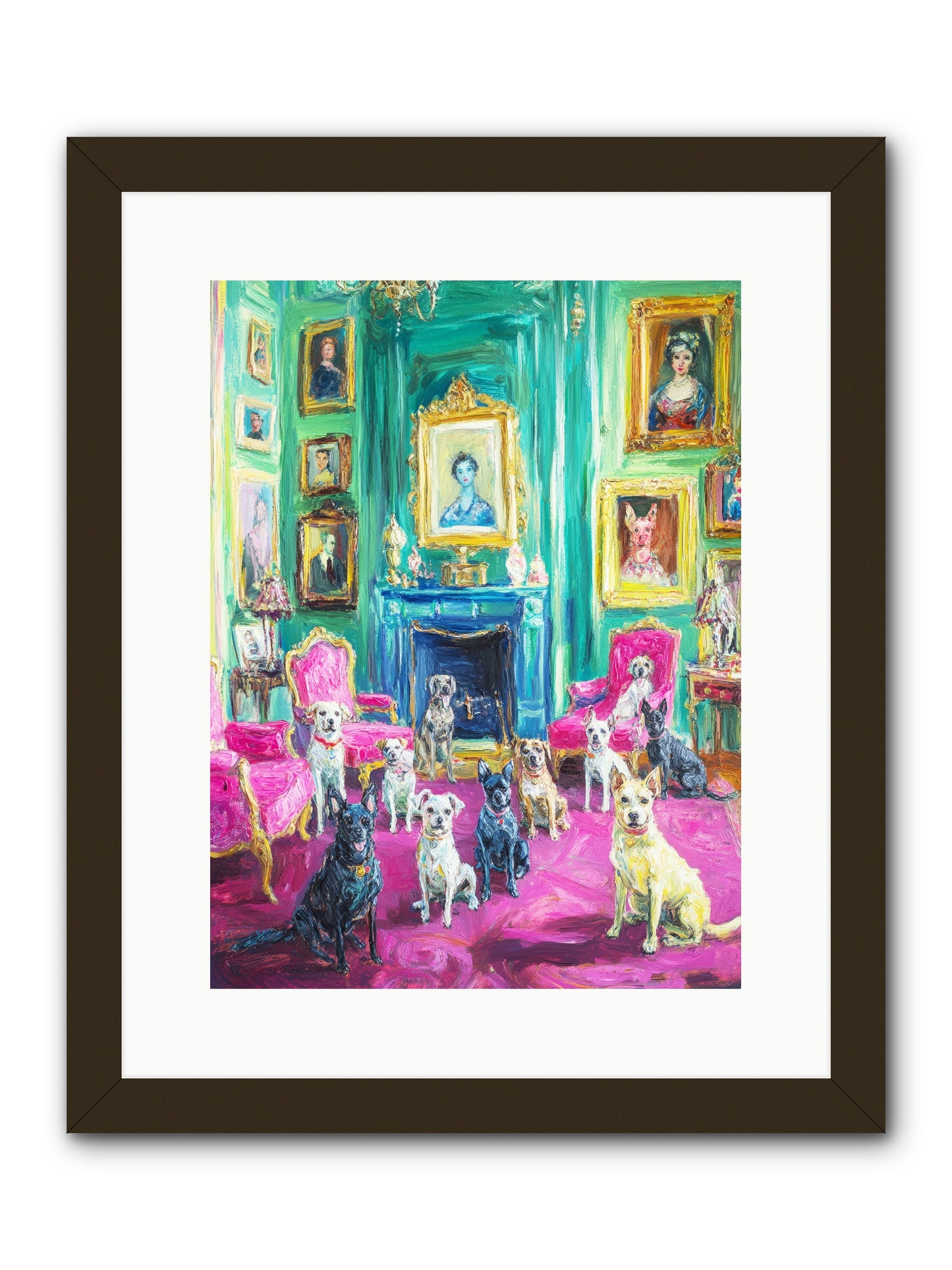 Parlor Dogs Taking Tea -- Framed Print - Black 12x16
