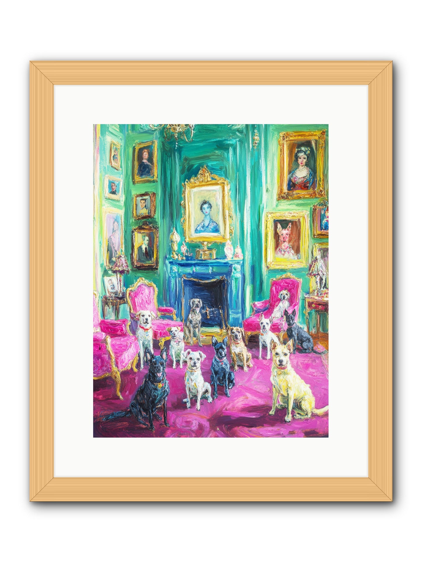Parlor Dogs Taking Tea -- Framed Print - Natural 12x16