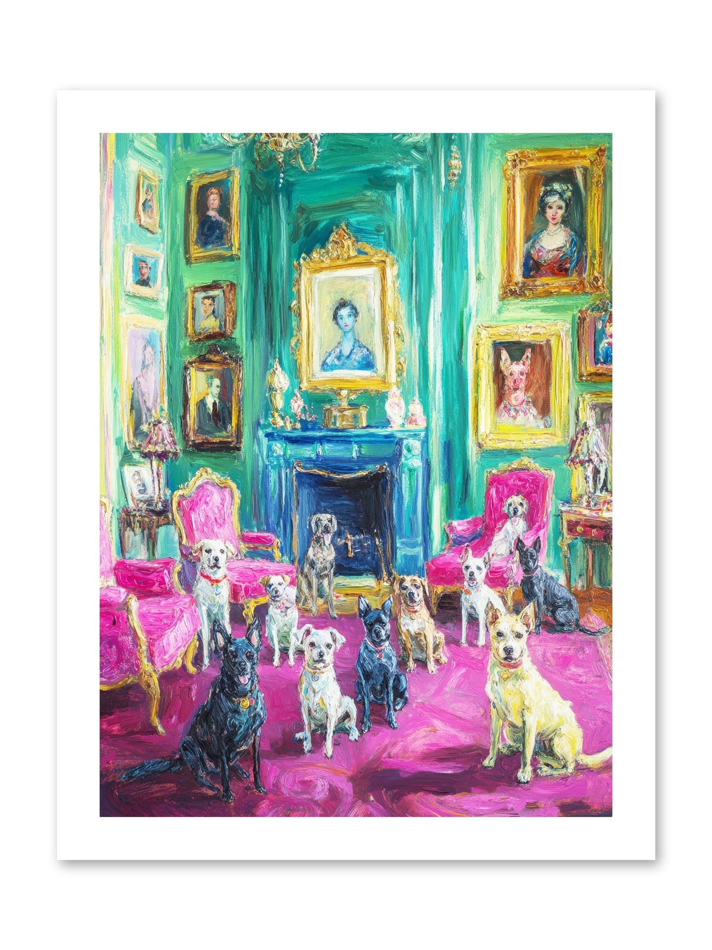 Parlor Dogs Taking Tea -- Paper Print 12x16