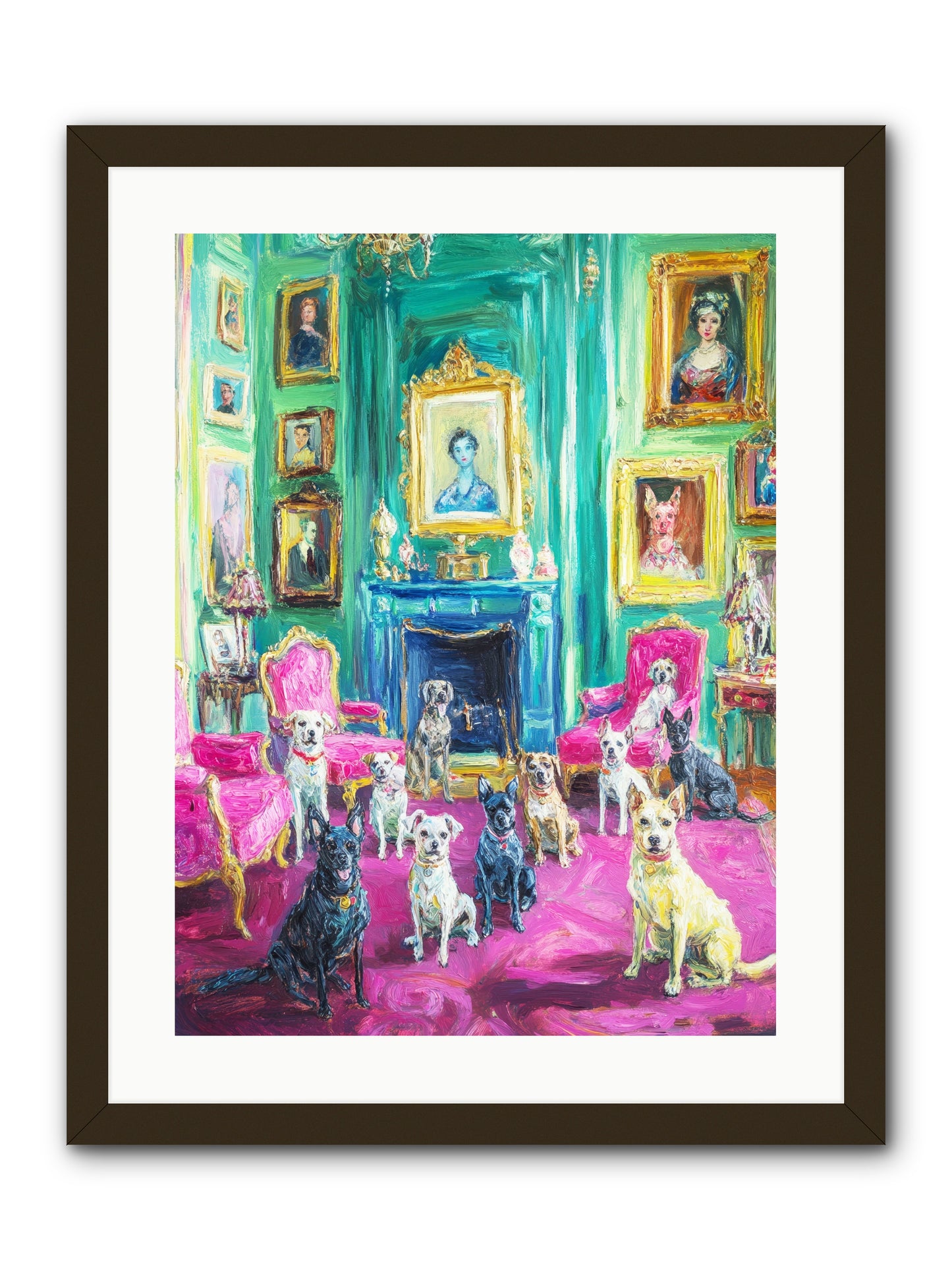 Parlor Dogs Taking Tea -- Framed Print - Black 18x24