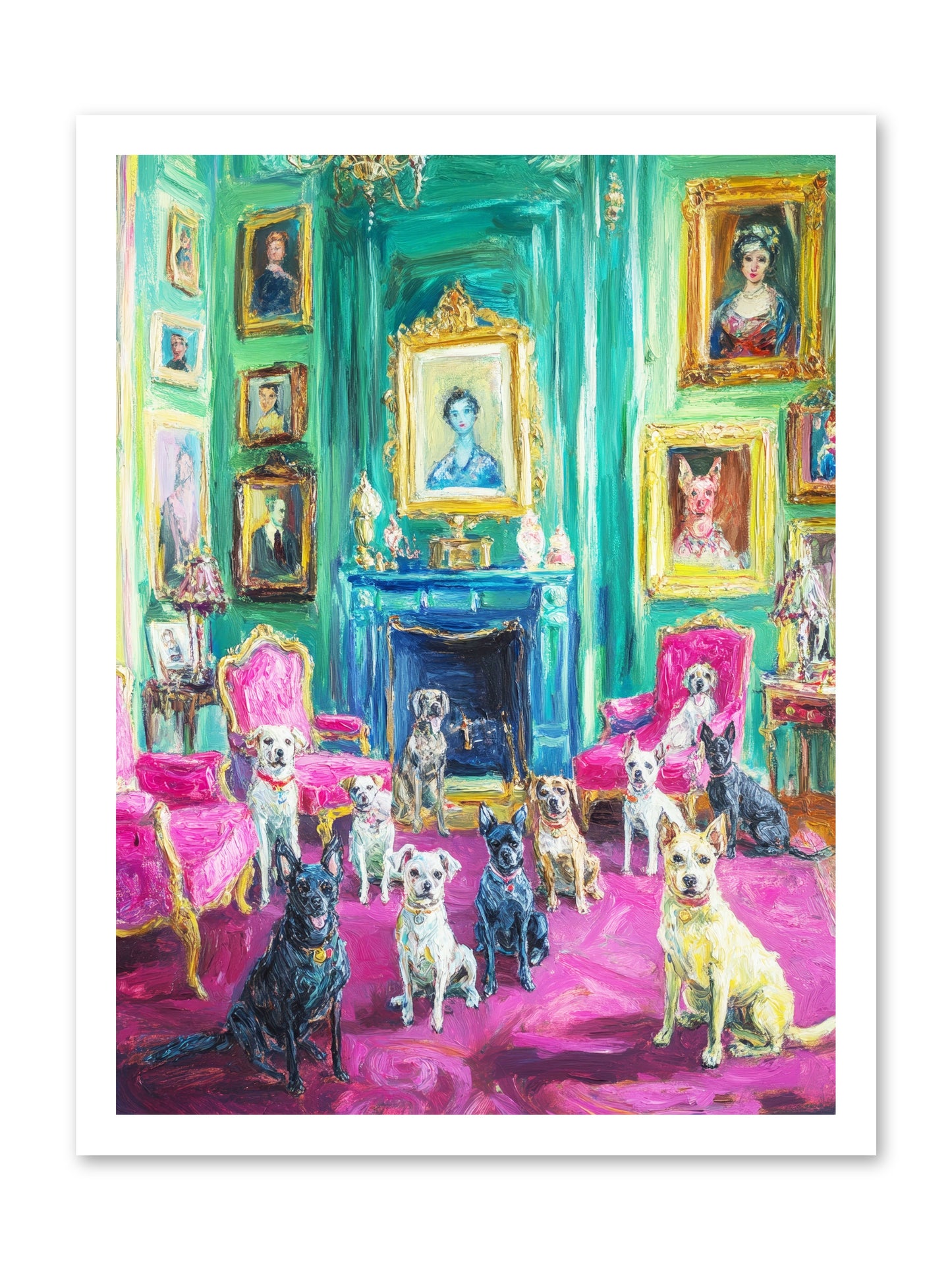 Parlor Dogs Taking Tea -- Loose Canvas Print 18x24