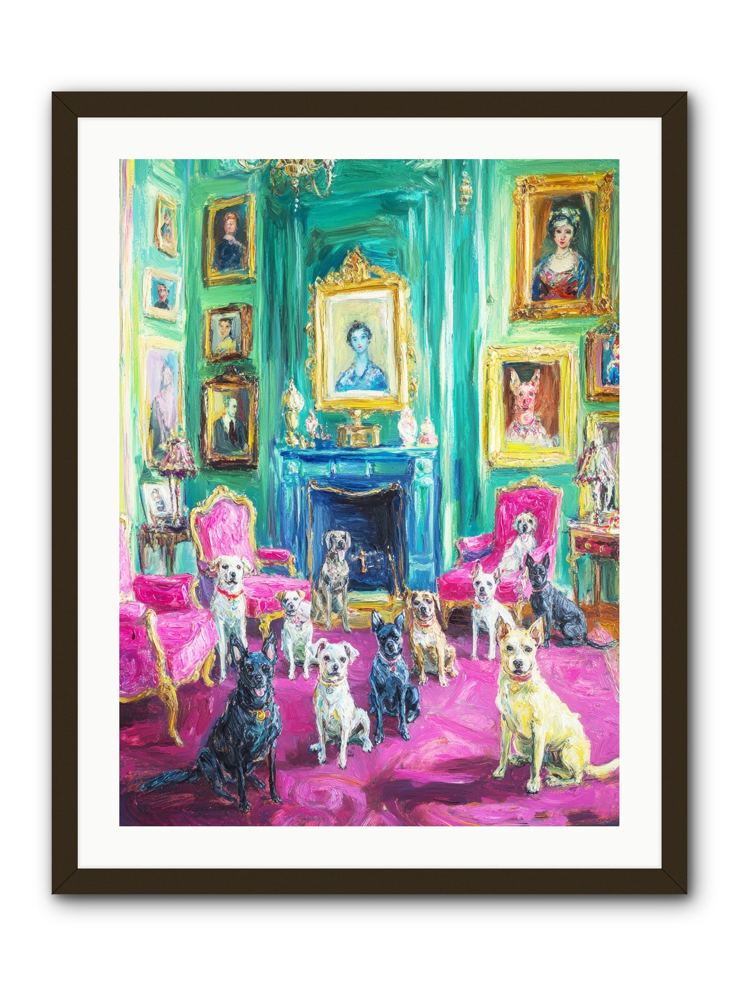 Parlor Dogs Taking Tea -- Framed Print - Black 24x32