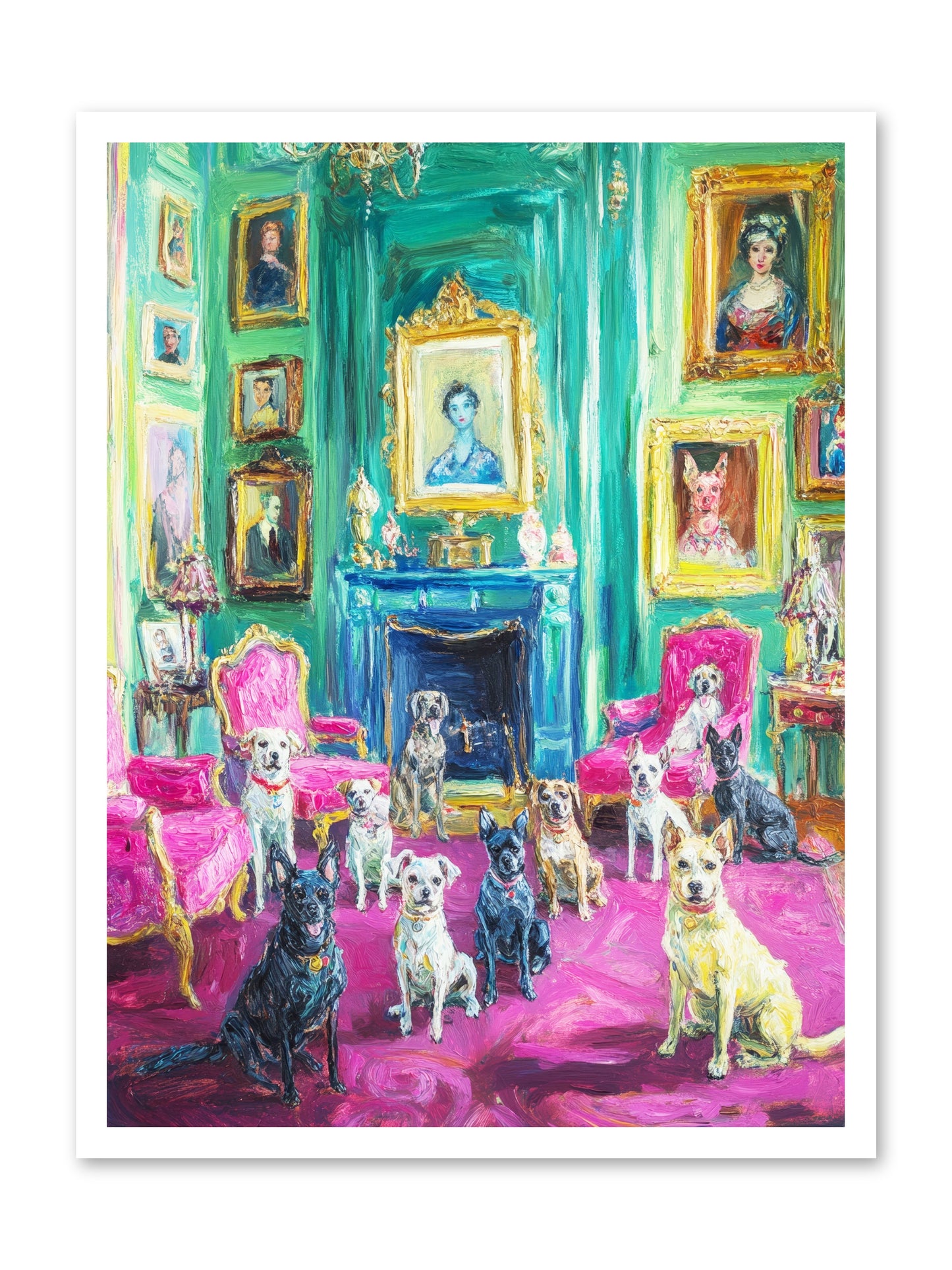 Parlor Dogs Taking Tea -- Loose Canvas Print 24x32