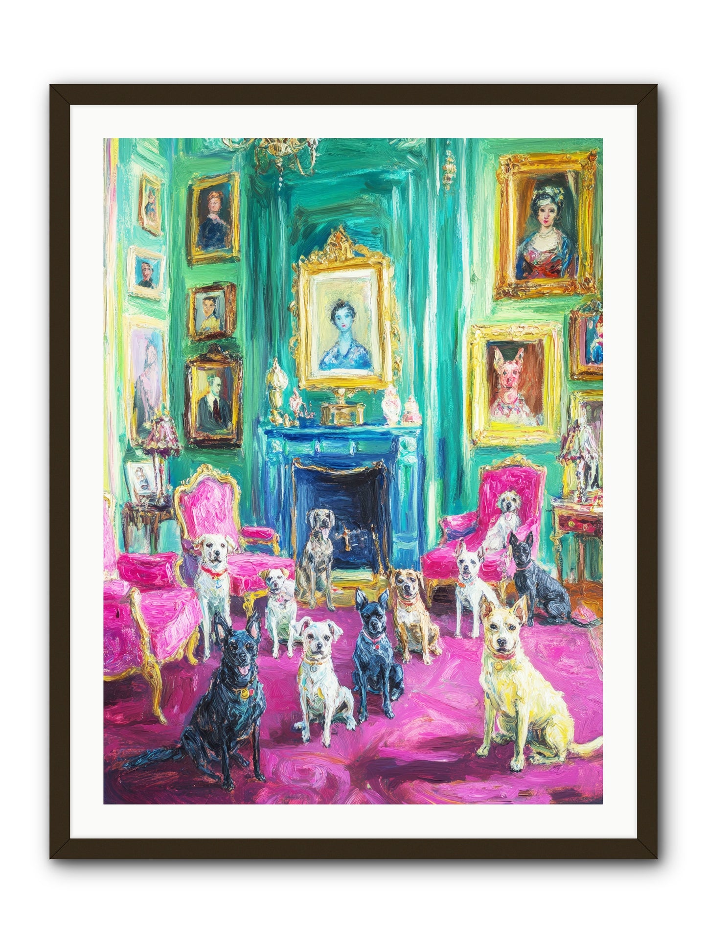 Parlor Dogs Taking Tea -- Framed Print - Black 30x40
