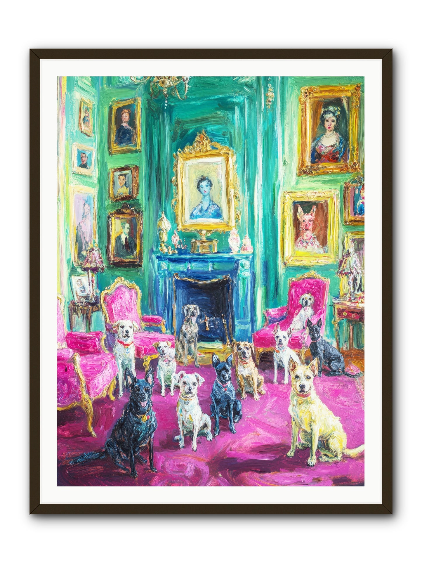 Parlor Dogs Taking Tea -- Framed Print - Black 36x48