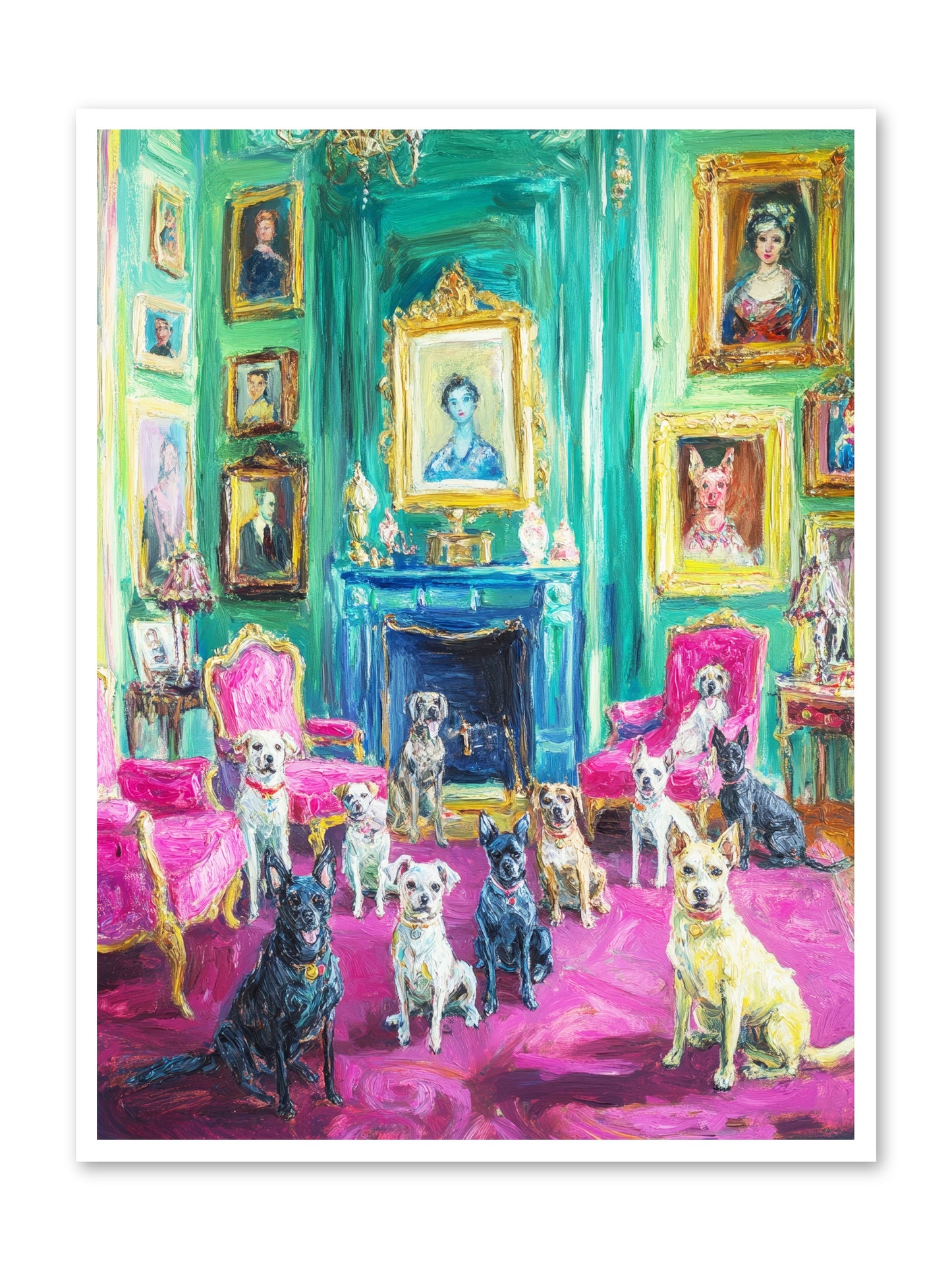Parlor Dogs Taking Tea -- Loose Canvas Print 36x48