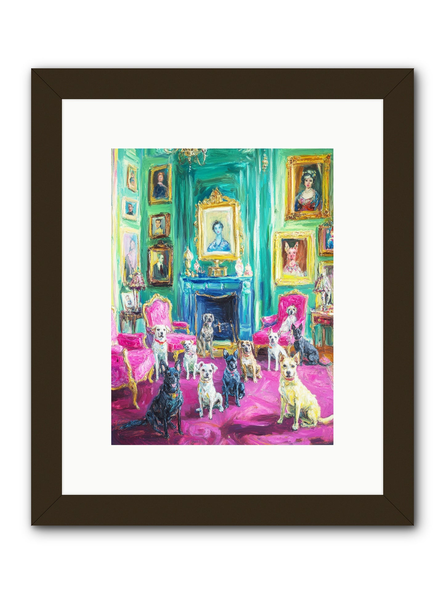Parlor Dogs Taking Tea -- Framed Print - Black 9x12